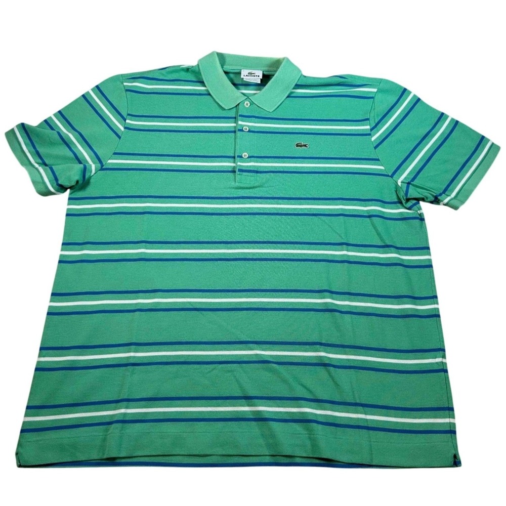 Lacoste Mens Green Striped Short Sleeve Cotton Pique Polo Shirt Size 7 XL 5191L